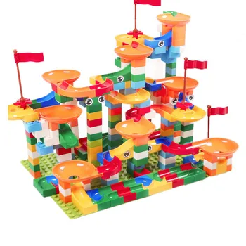 

52-222Pcs Constructor Building Blocks Toy Big Size Marble Run Maze Ball Track Blocks Plastic Funnel Slide Bricks Toys For Kids