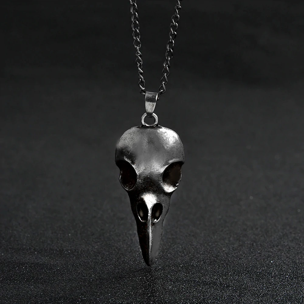 

Super Fashion Gothic Crow Raven Bird Skull Necklaces Design Punk Rock And Roll Wind Personalized Skull Pendant Vintage Necklaces
