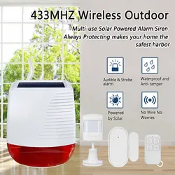 Wireless Outdoor Solar Siren Waterproof Alarm Siren With 433MHz Detector and Door Sensor For Home Security Burglar Alarm System
