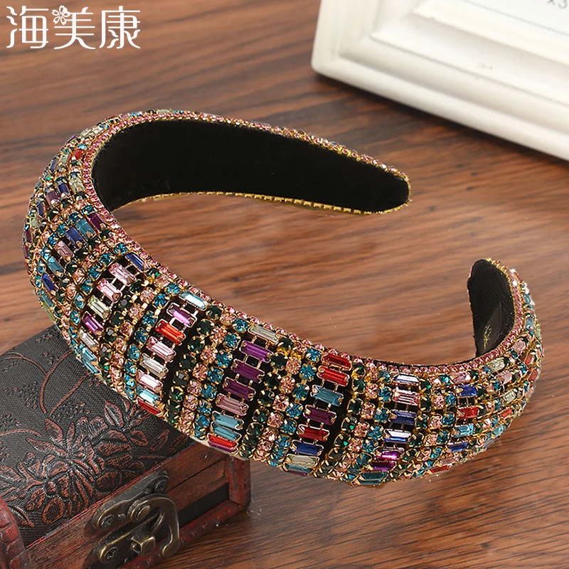 

Haimeikang Padded Headbands for Women 2021 New Crystal Hairbands Rhinestone Head Band Bezel Baroque Luxury Hair Accessoires