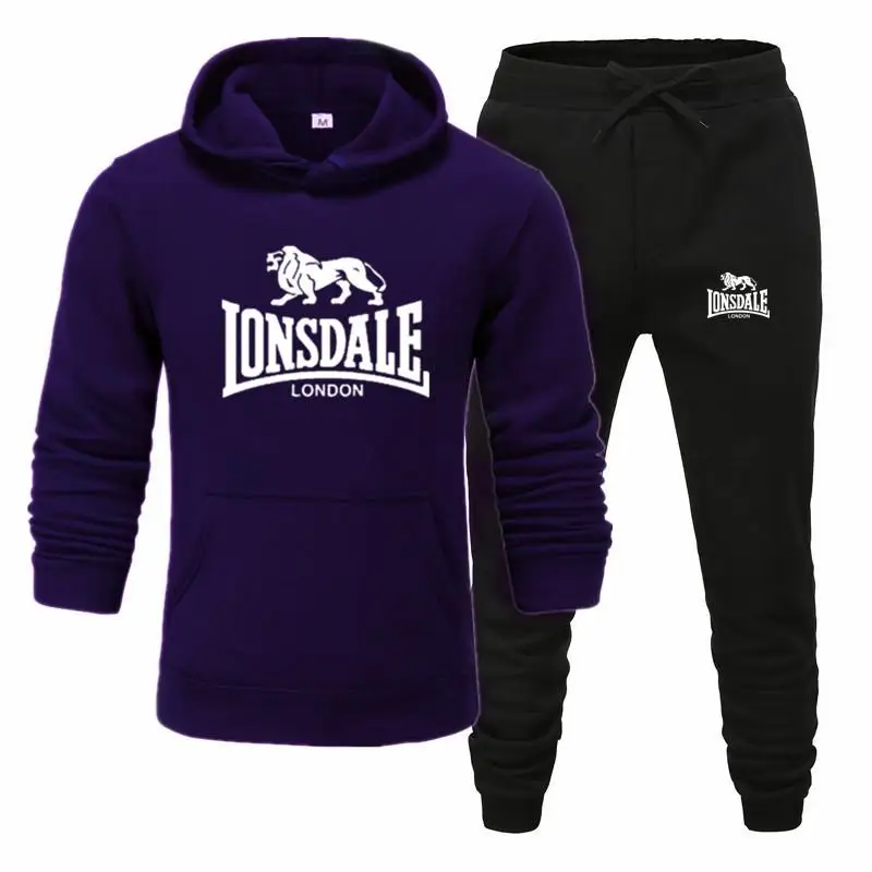 Модные мужские толстовки с принтом LONSDALE, костюмы, фирменный спортивный костюм, мужские толстовки в стиле хип-хоп+ спортивные штаны, осенне-зимний флисовый пуловер с капюшоном
