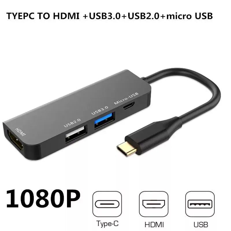 Thunderbolt 2 Thunderbolt 3 4 в 1 USB-C HDMI адаптер 2x USB3.0 type-C PD концентратор для huawei P20 Pro samsung Dex Galaxy S9/S8 - Цвет: gray 2