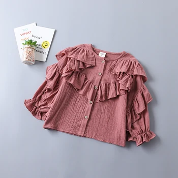

2-7 year high quality girl clothing 2020 new autumn fashion kid children shirt clothes tiered ruched solid red white girl blouse