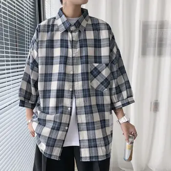 

2020 Spring And Summer New Youth Popular Loose Contrast Color Check Seven-point Sleeve Shirt Fashion Casual Wild Shirt Jacket