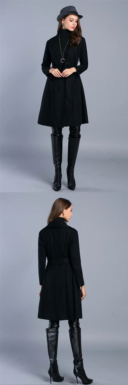 2019 осень зима новые модные черные шерстяные ветровки пальто женские длинные кашемировые пальто Женский Тонкий Пояс Тренч D43
