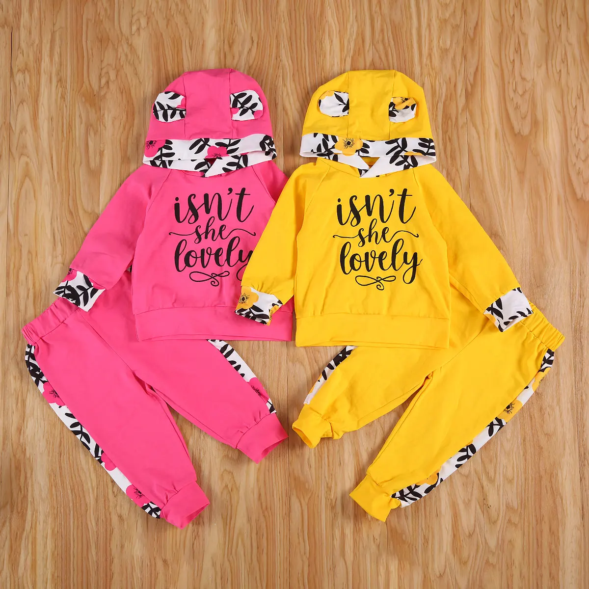 

0-24M Infant Kid Baby Girls Set Clothes, Long Sleeve Letters and Floral Printing Hooded Top + Long Pants Casual 2Pcs Suit Outfit