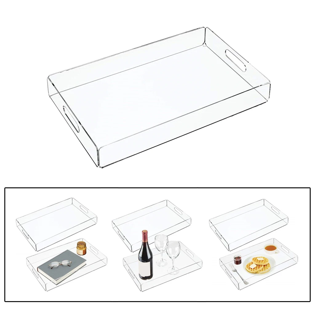 Acrylic Spill Proof Coffee Table Breakfast Tea Serve Food Tray with Handle - Black, White, Clear Acrylic Spill Proof Coffee Table Breakfast Tea Serve Food Tray with Handle - Black, White, Clear