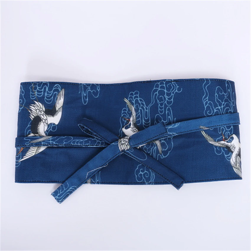 Japanese Style Women Kimono Dress Belt Floral Crane Haori Obi Dresses Men Waistband Traditional Ukiyo-e Streetwear Accessories