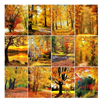 

LZAIQIZG 5D DIY Diamond Painting Autumn Golden Maple Full Square/Round Diamond Embroidery Cross Stitch Mosaic Wall Decoration