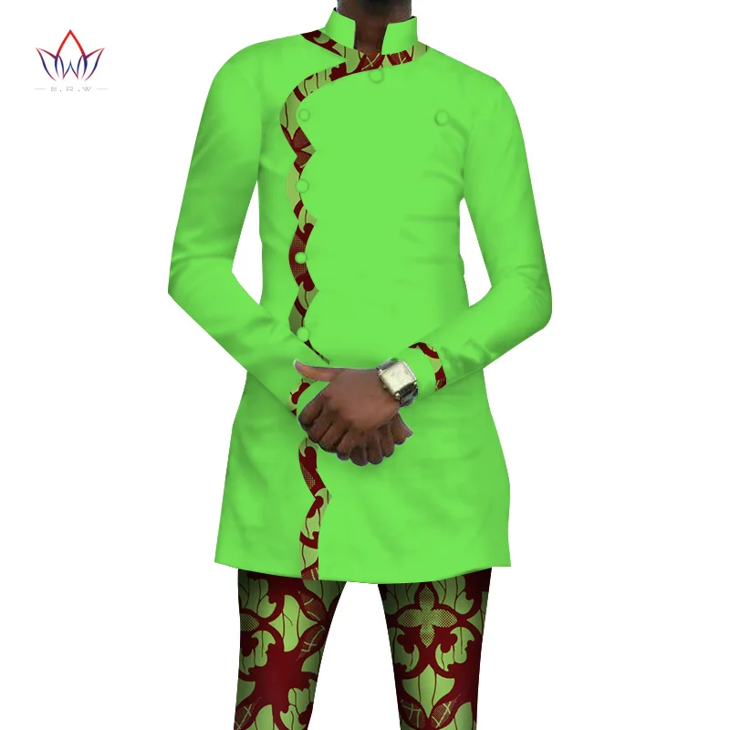 Базен Riche Африканский принт китайский стиль Кнопка топ и брюки наборы Анкара одежда 2 шт. брюки наборы мужская африканская одежда WYN408 - Цвет: 12