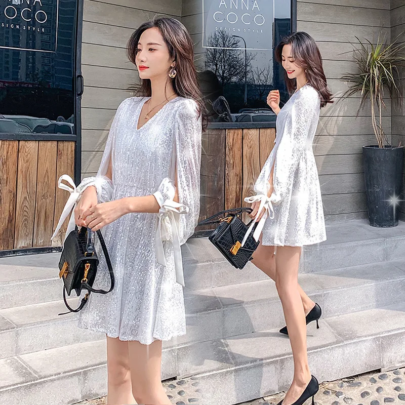 

2019 Spring And Summer New Style High-waisted Sequin Skirt Very Fairy God Gentle Best Friend Popular Open Sleeve Waist Hugging D