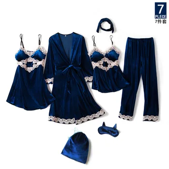 

4PCS Velvet Kimono Bath Robe Sexy Autumn NEW Women Pyjamas Suit Bride Bridesmaid Wedding Robe Dressing Gown Lace Pajamas Set