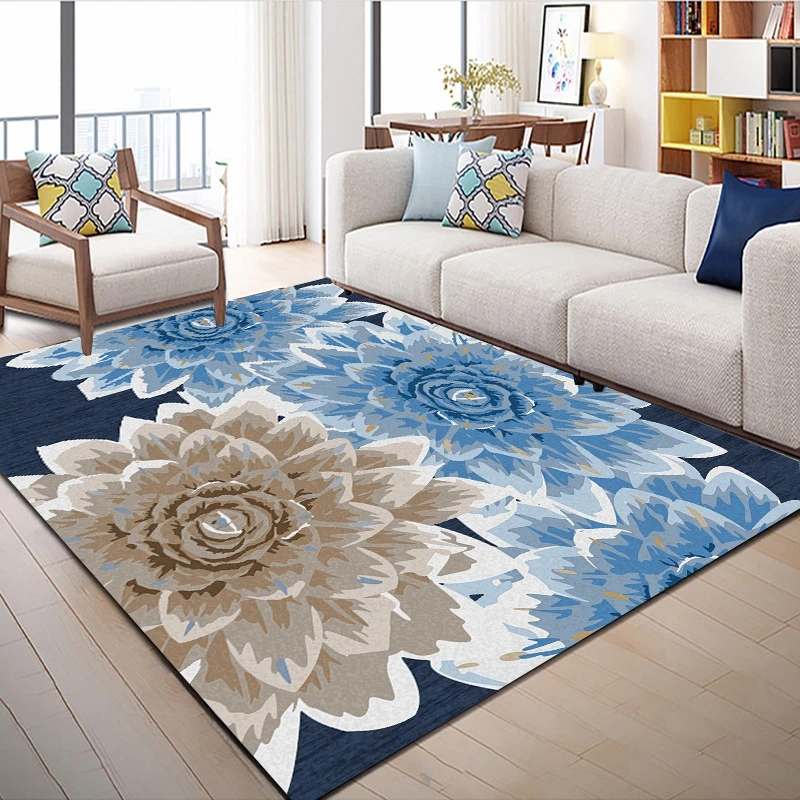 Современный напольный коврик 3D синий цветочный принт игра для детей коврик для гостиной ванной комнаты декор для детской спальни Нескользящие ковры