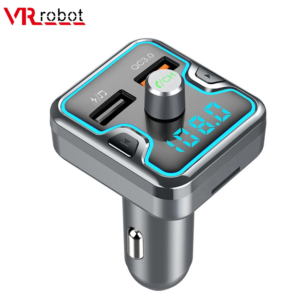 

VR robot Bluetooth V5.0 FM Transmitter Modulator 6 Colors LED Car MP3 Audio Player USB QC 3.0 Quick Charge Handsfree Car Kit