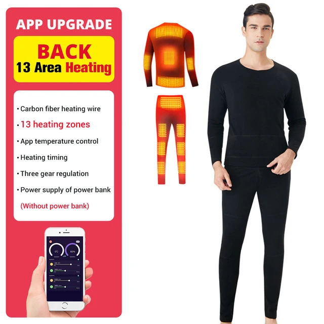 Winter Heated Underwear Suit Smart Phone APP Control Temperature USB Battery Powered  Fleece Thermal Motorcycle Jacket NEW 13 Area Suit Men