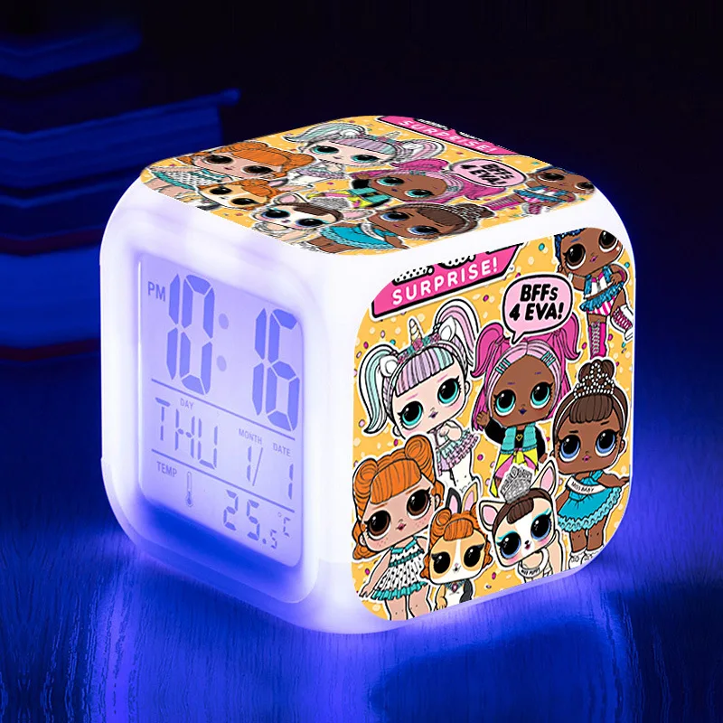 

LOL Surprise Dolls Clock LED Alarm Clock Anime Cartoon Lols Dolls Figures Action Birthday Toys for Girls Home Decor 8*8*8CM 2A