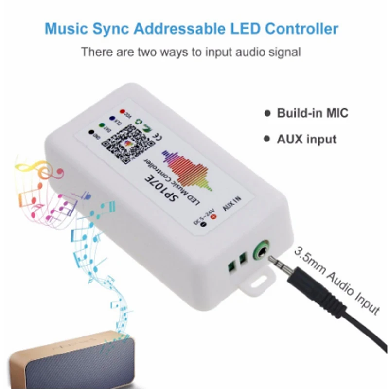 SP107E Led Music Controller Bluetooth For WS2812B WS2811 SK6812 UCS1903 LPD6803 WS2801 Led Pixel Strip Light DC5-24V sp107e led controller bluetooth pixel ic spi music by phone app for ws2812 sk6812 rgbw apa102 strip sp002e usb controller dc5 24