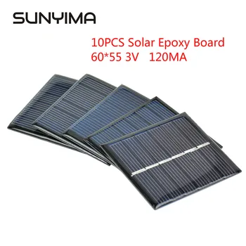 

SUNYIMA 10Pcs DIY Solar Panels 3V 120MA Photovoltaic Solar Cells 60 x 55MM Power Charger Solars Epoxy Plate