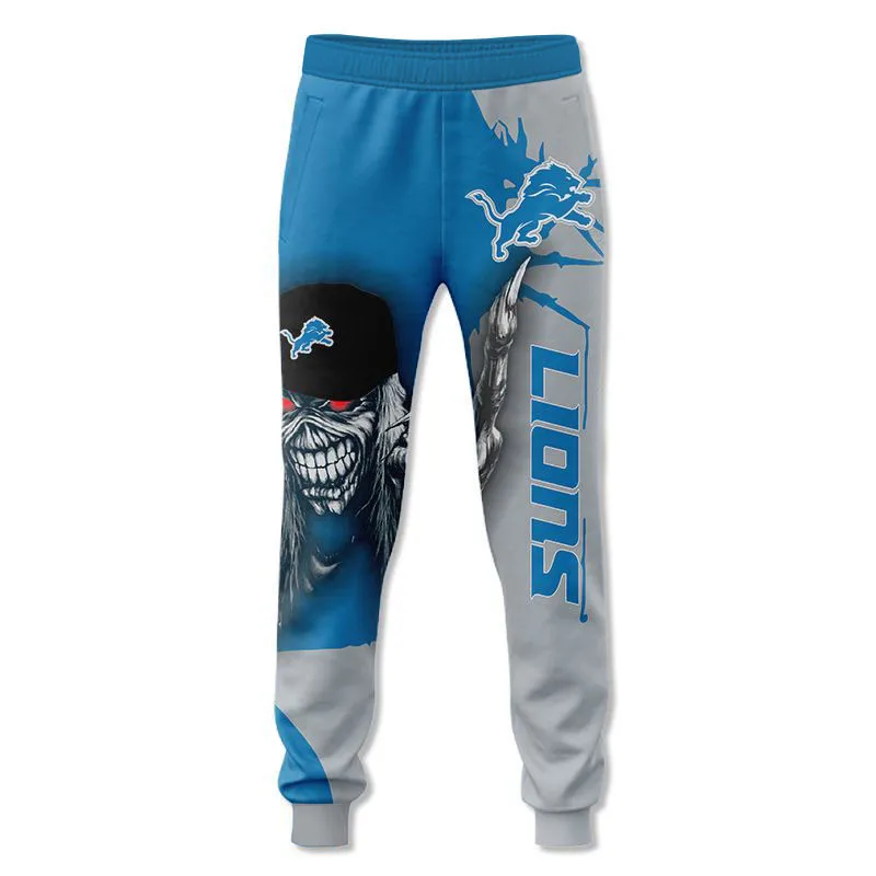 Blue Detroit Check Pattern pants Cartoon Lions Print Fashion 3D Sweatpants Sweatpants Sweatpants