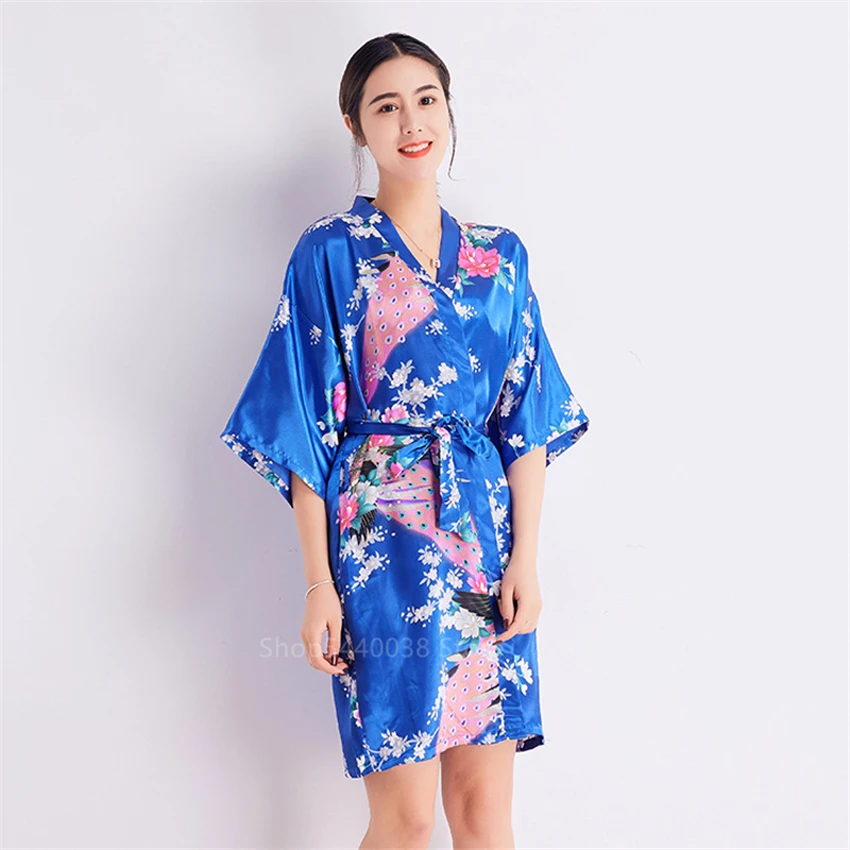 Кимоно с павлином, кардиган, японский стиль, Сакура, цветочный юката, Атласный халат, сексуальный длинный рукав, Haori, платье для женщин, пижамы, вечерние
