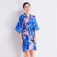 Кимоно с павлином, кардиган, японский стиль, Сакура, цветочный юката, Атласный халат, сексуальный длинный рукав, Haori, платье для женщин, пижамы, вечерние