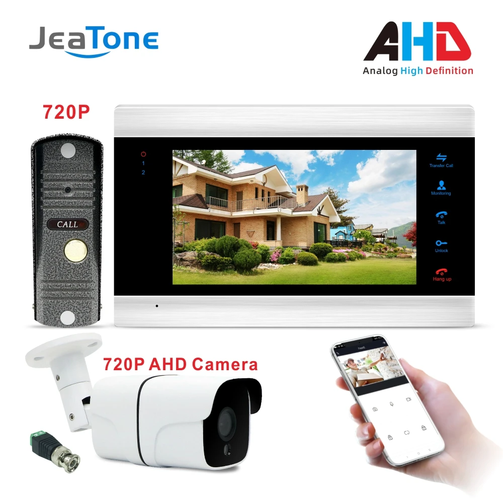 Jeatone 720 P/AHD " WiFi смарт IP видео домофон система с водонепроницаемой AHD дверной Звонок камера+ 720P AHD видеокамера, поддержка дистанционного разблокирования - Color: P201S1M706S1-ipcam