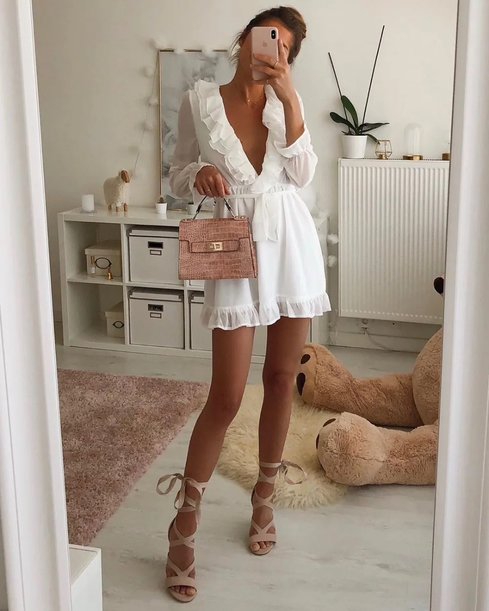Sexy Ruffle Beach Cover Up Swimsuit Dress White Beach Dress Women Bikini Swimwear Dress Bathing Suit Summer Tunic