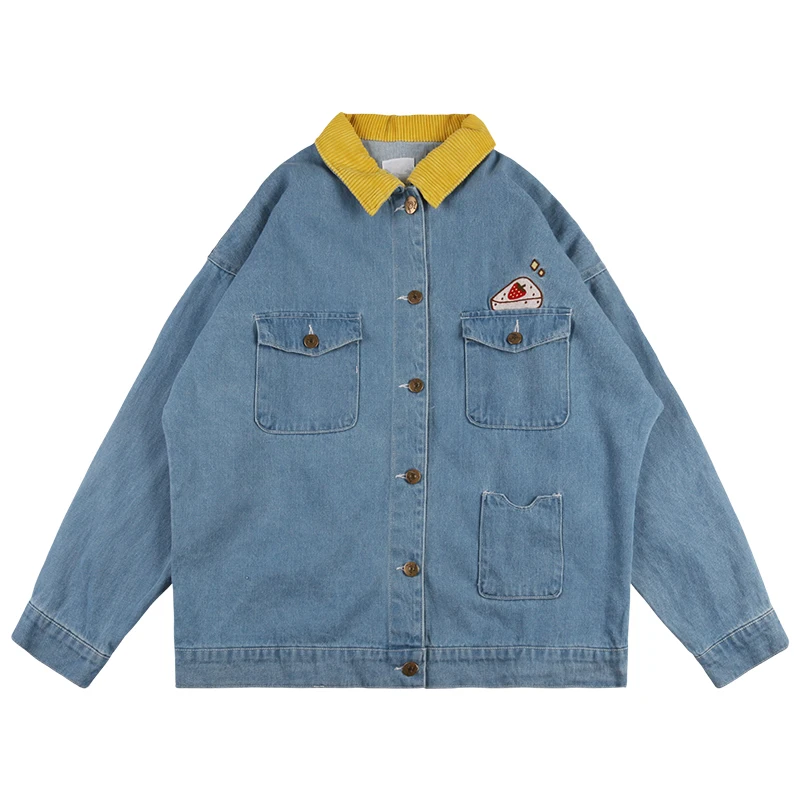 Новая Осенняя Свободная Женская модная джинсовая куртка Preppystyle с вышивкой