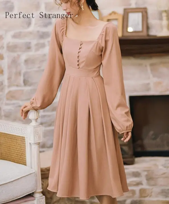 Женское платье с длинным рукавом однотонное длинное в стиле ретро весна 2020|dress long