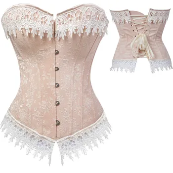 

Women's S-6XL Plus Size Corset Vintage Lace Boned Waist Bustiers Overbust Steampunk Corset Tops Burlesque Wedding Bridal Corsets