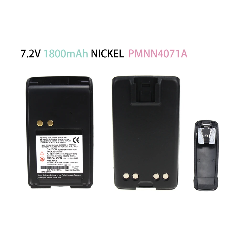 

Rechargeable Battery for Motorola PMNN4071AR Mag One BPR40 A8 Walkie Talkie with Belt Clip NICKEL1800mAh 7.2V