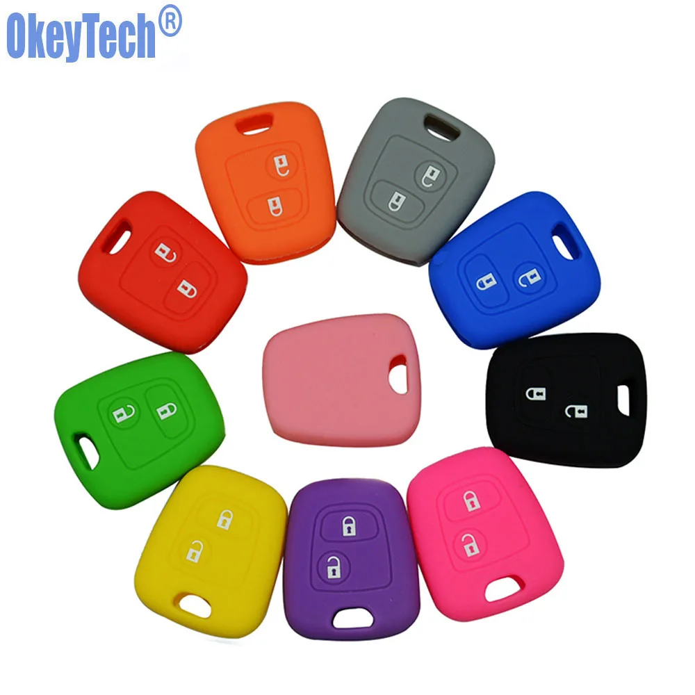 

OkeyTech Silicone Car Key Cover for Peugeot 206 307 207 408 For Citroen C2 C3 C4 Soft Silica Gel 2 Button Key Fob Case Shell