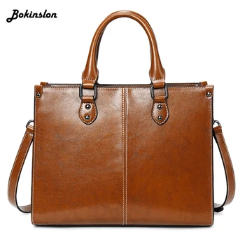 

Bokinslon Oil Wax Stitching Split Leather Women Fashion Bag Wild Handbag Shoulder Messenger Bag Female