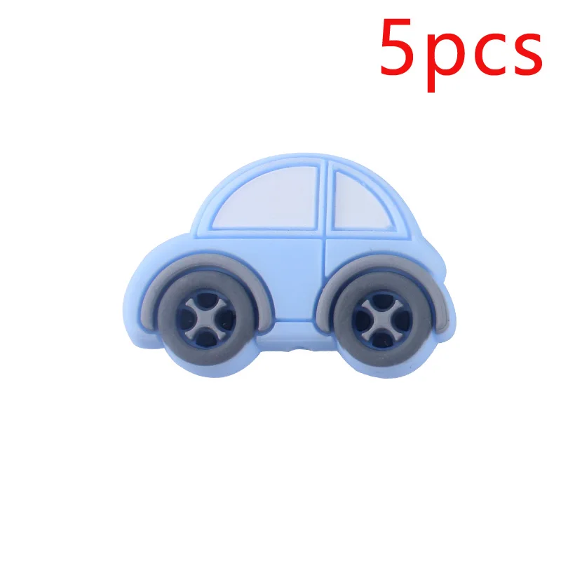 Светло-голубой 5pcs Cute Car Pendant Teething Accessories Food Grade Teethers Diy Pacifier Chain Bpa Free Baby Silicone Bead - Цвет: Светло-голубой