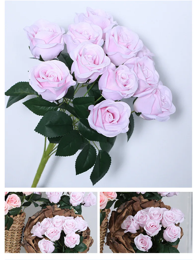 JAROWN 12 Heads Silk Roses Bride Holding Flowers Royal Blue Fake Rose Flowers Home Wedding Arch Table Decor Artificial Flower (46)