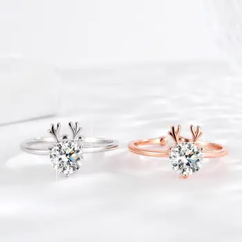 

Women's Ring S925 Sterling Silver Ring Female Fashion Antlers Design Open Ring Adjustable Ring Finger
