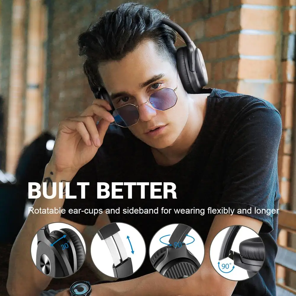 EKSA E5 Active Noise Cancelling Bluetooth Headphones Over Ear Wireless Bluetooth 5 0 Headset With Mic Type C Fast Charging AAC