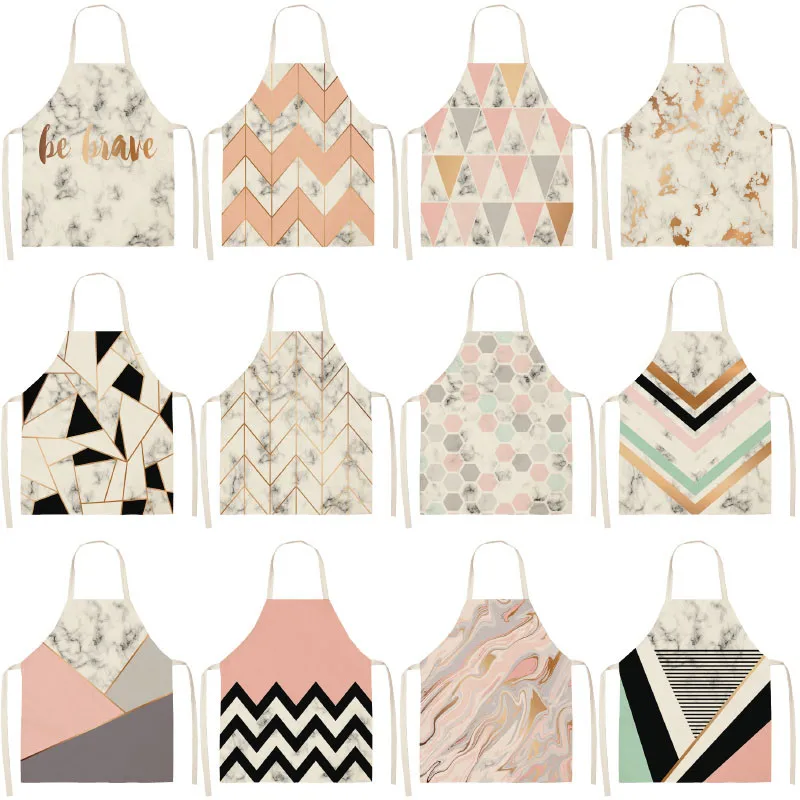 1Pcs Geometric Printed Kitchen Aprons for Woman and Man Home Cooking Baking Shop Cleaning Cotton Linen Apron 53*65cm G1014