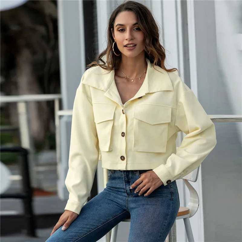 

Coat Women Coat Solid Color Turn-Down Collar Jacket Autumn Single Breasted Pocket Long Sleeve Greatcoat Jacket Coat for Women