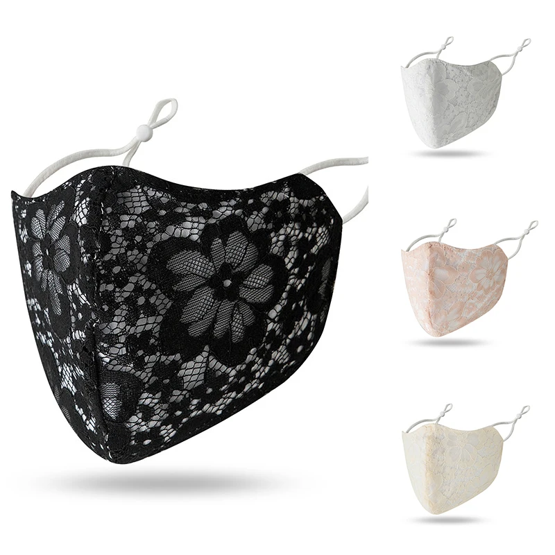 Summer Lace Cotton Mask Women Sweet Solid Color Face Mask Breathable Windproof Mouth-muffle Female Reusable Sunscreen Mouth Mask