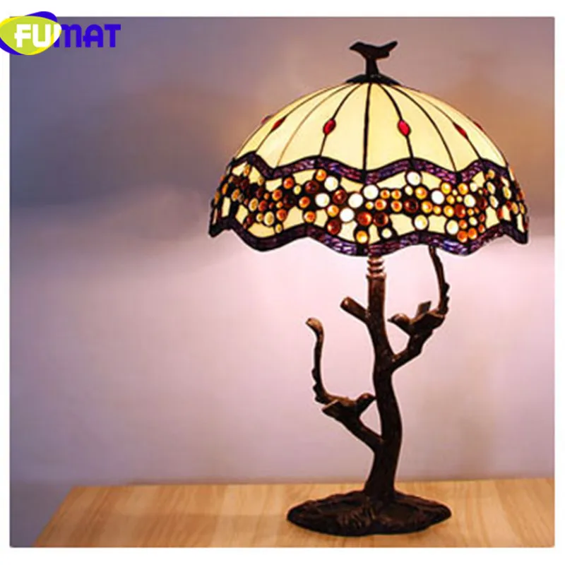 FUMAT Tiffanylamp настольные лампы Pteris Staiend стеклянный абажур для спальни прикроватные лампы светодиодный домашний арт-деко Свадебный Настольный светильник