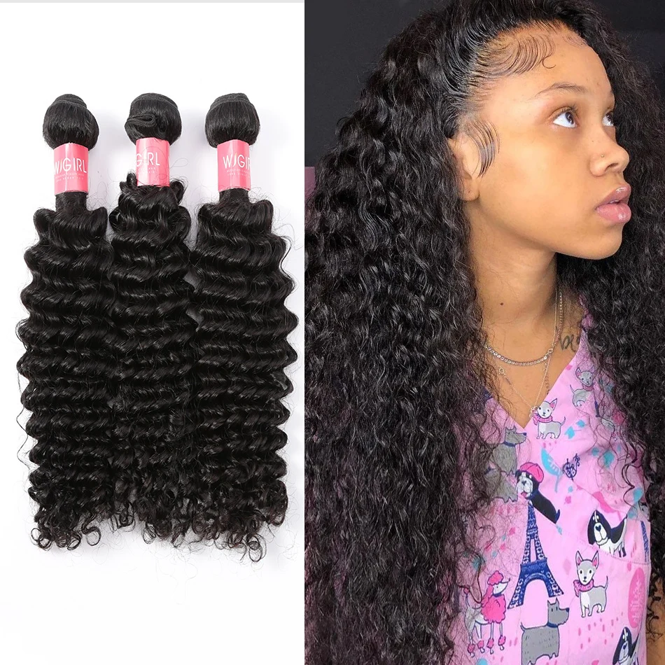 WIGIRL 28 30 Inch Deep Wave Hair Bundles 1 3 4 Brazilian Weave Unprocessed 100% Virgin Human Extensions Weaves | Шиньоны и парики
