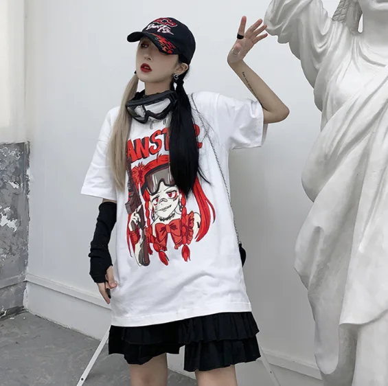 y2k mujer gothic kpo футболка Harajuku bunny Print Black Crop Women T-shirts Goth Streetwear Short Sleeve Top Tee Female Kawaii