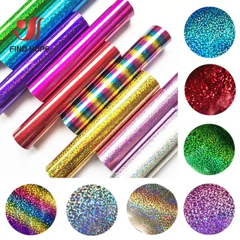

HTV Glitter Shiny Hologram Sequins Heat Transfer Vinyl PET Iron-on Heat Press Textile T-Shirt Cricut Film Craft DIY 50*100cm