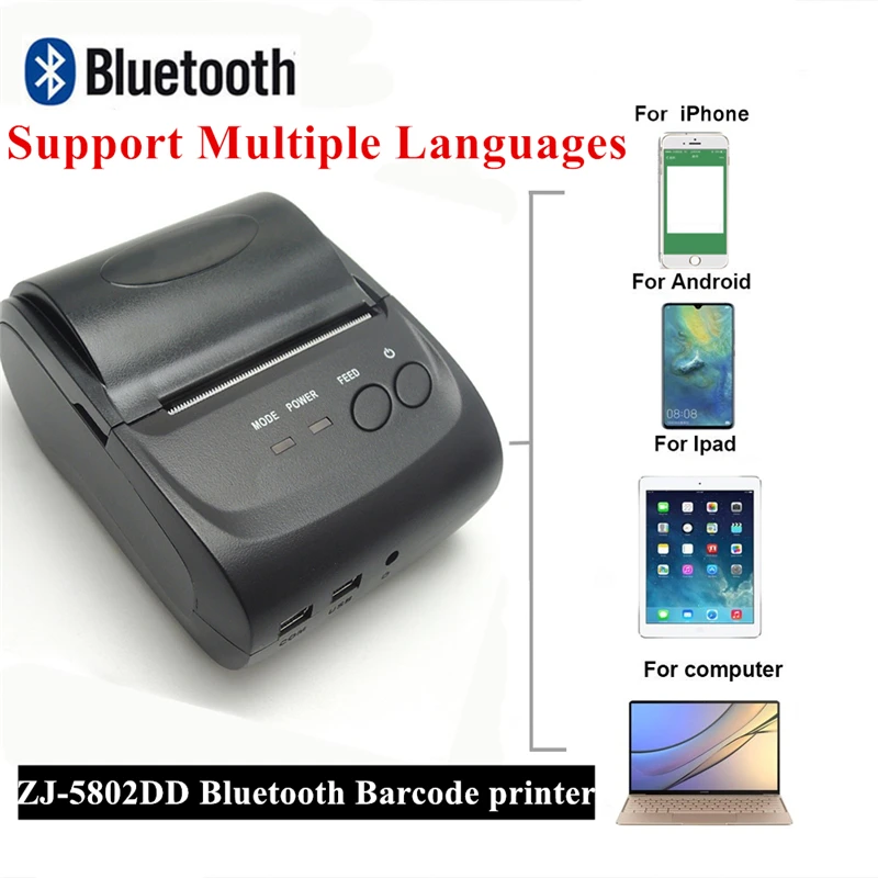 Zjiang Мини карманный Мобильный цветной термопринтер Bluetooth POS Код 58 мм кассовый принтер для ткани супермаркет магазин