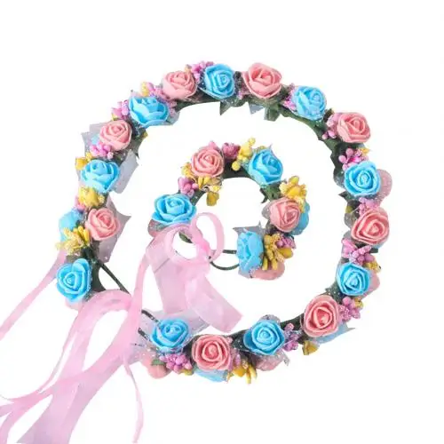 Mixed Color Новая одежда для маленькой девочки 2 шт./компл. Детские Искусственный цветок Гирлянда обруч для волос, браслет Свадебная вечеринка Головные уборы головной убор Декор аксессуар - Цвет: Mixed Color