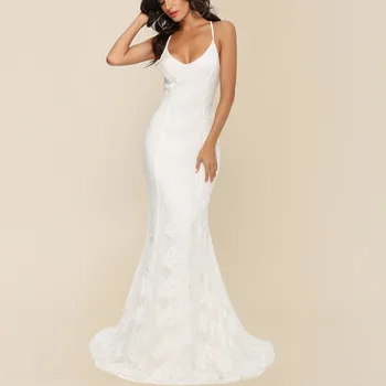 

BacklakeGirls New Arrival White Lace Evening Dress Long Sexy V Neck Sleeveless Formal Party Dress For Weddings Vestidos De Noite