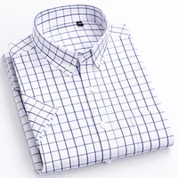 Men's Standard-Fit Short Sleeve Plaid Checked Shirts Patch Chest Pocket Summer Casual Thin Soft Pure Cotton Button-down Shirt 1