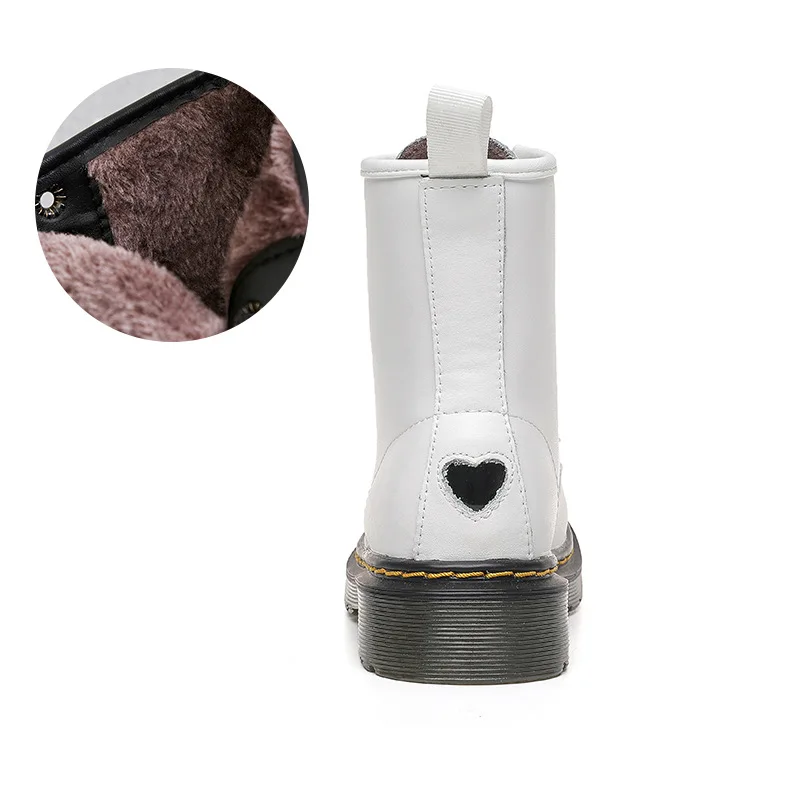 Winter Genuine Leather Women's Boots Love Black Casual Ankle Boots Girls Fashion Boots Zipper Motorcycle Boots Dance Shoes - Цвет: White