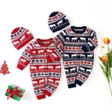 Хлопчатобумажный трикотажный Детский свитер Рождественский олень свитер вязаная одежда зимняя одежда с длинным рукавом детское боди из толстой ткани для малышей(Джемперы, Комбинезоны